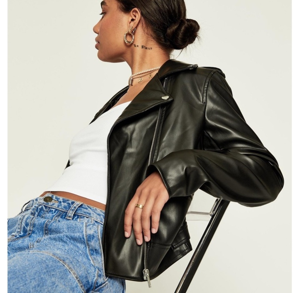 NWT Supre Vegan black Leather Biker Jacket SIZE 14